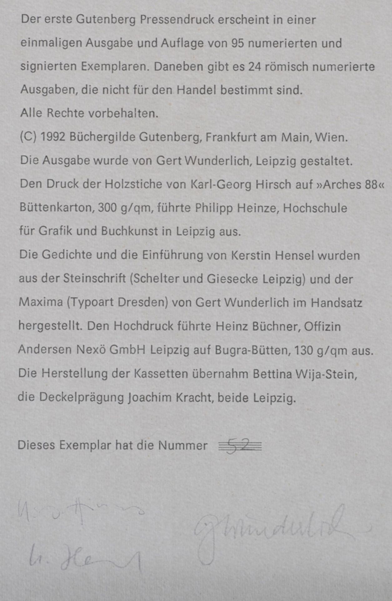 Karl-Georg Hirsch, „Das buchgraphische Werk“ - Eine Bibliographie von Herbert Kästner unter - Image 3 of 5