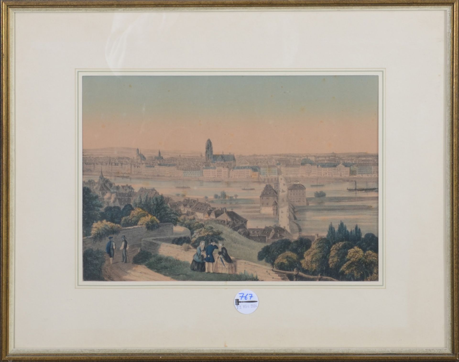 Friedrich Christoph Dietrich (1779-1847). Panorama von Frankfurt a./Main. Aquatintaradierung, re./u.