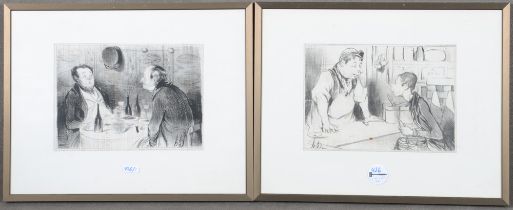 Honoré Daumier (1808-1879). Herren beim Mahl und Ladenszene. Zwei Stahlstiche, re./u./monogr., mit