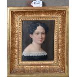 Deutscher Maler des 19. Jhs. Porträt von Frau von Bihl. Öl/Holz, gerahmt, 15,5 x 12 cm.