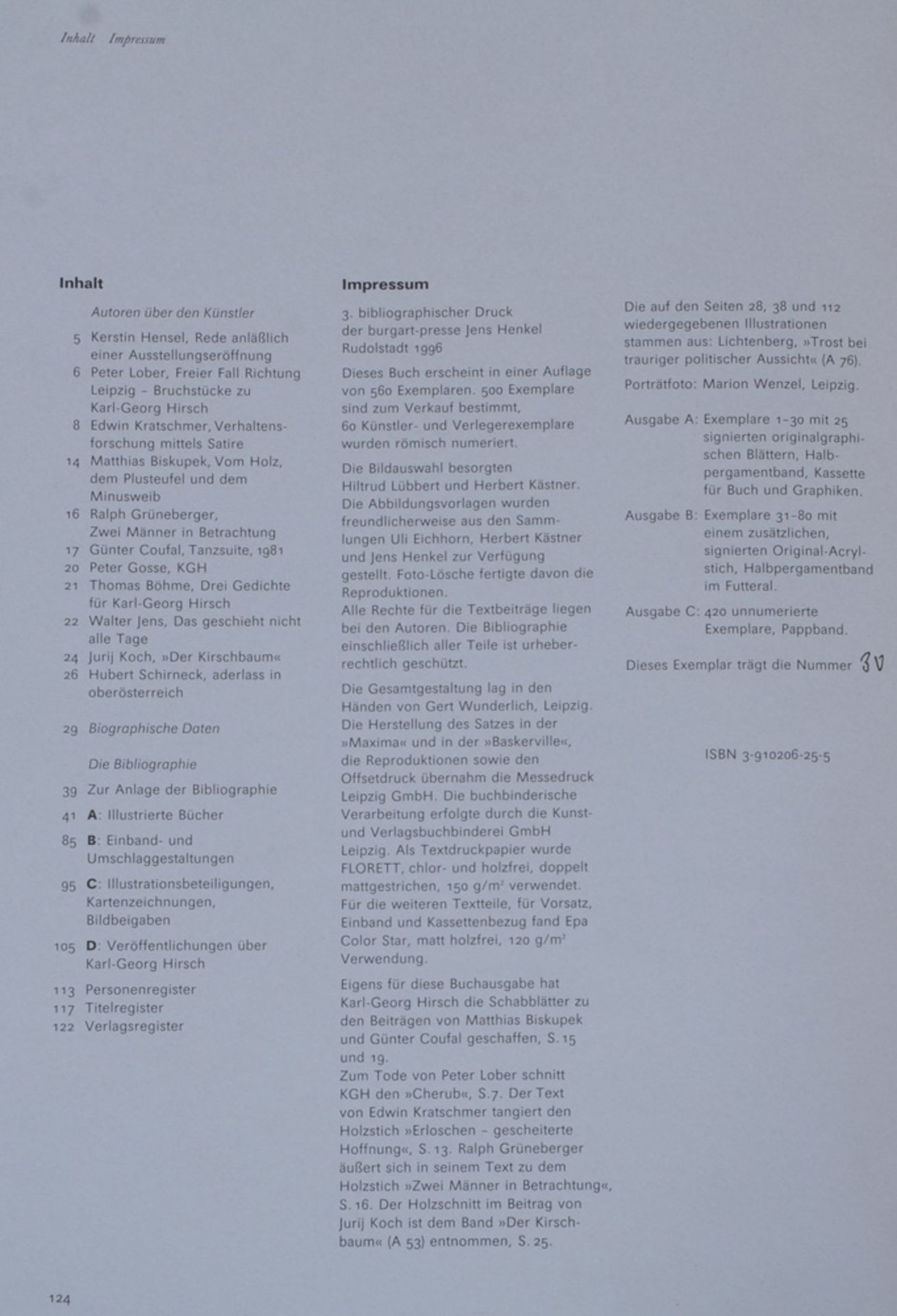 Karl-Georg Hirsch, „Das buchgraphische Werk“ - Eine Bibliographie von Herbert Kästner unter - Image 2 of 5