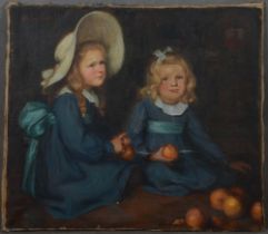 Else Engler (1875-1959). Porträt zweier Mädchen in blauen Kleidern. Öl/Lw., li./o./sign., re./o./