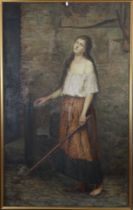 Giovanni De Michelis (1849-1888) attrib. Blinde barfüßige Frau mit Stock in Lebensgröße. Öl/Lw., li.