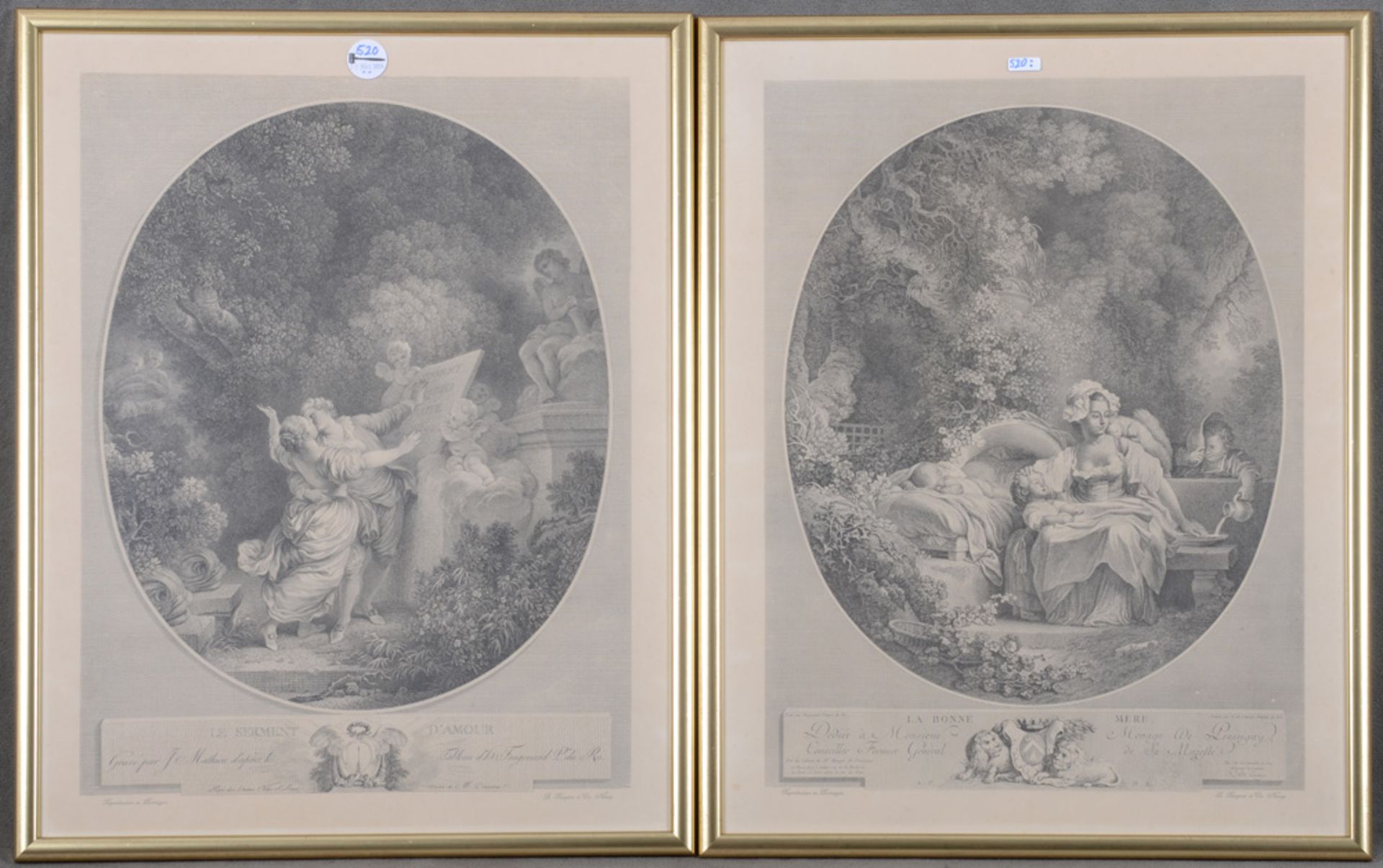 Jean Mathieu (1749-1815) nach Jean-Honoré Fragonard. „Le Serment D'Amour“ und „La Bonne Mère“.