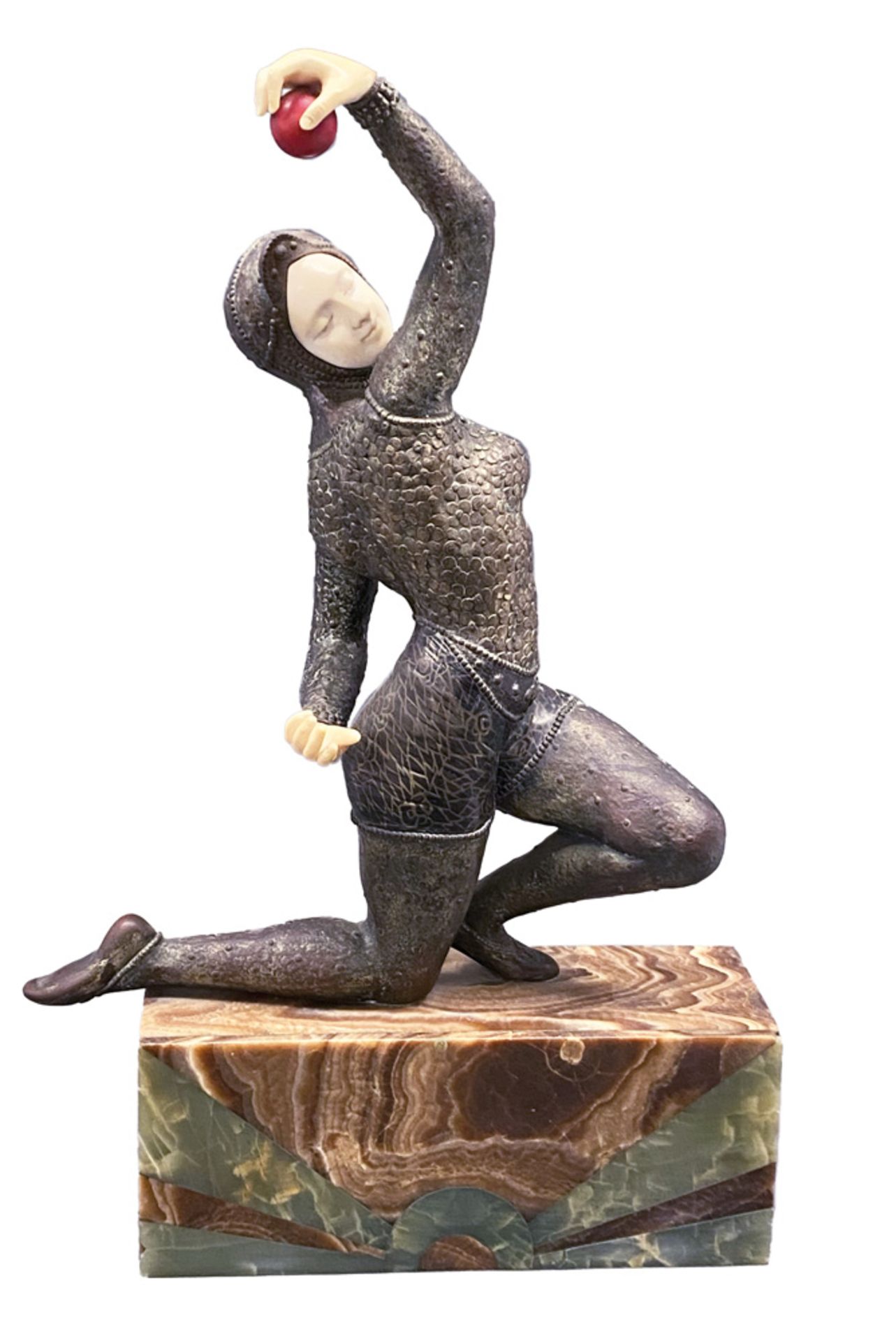F. Rigaud (französischer Jugendstil-Bildhauer um 1900). Kniende Kugelspielerin. Bronze, mit aus