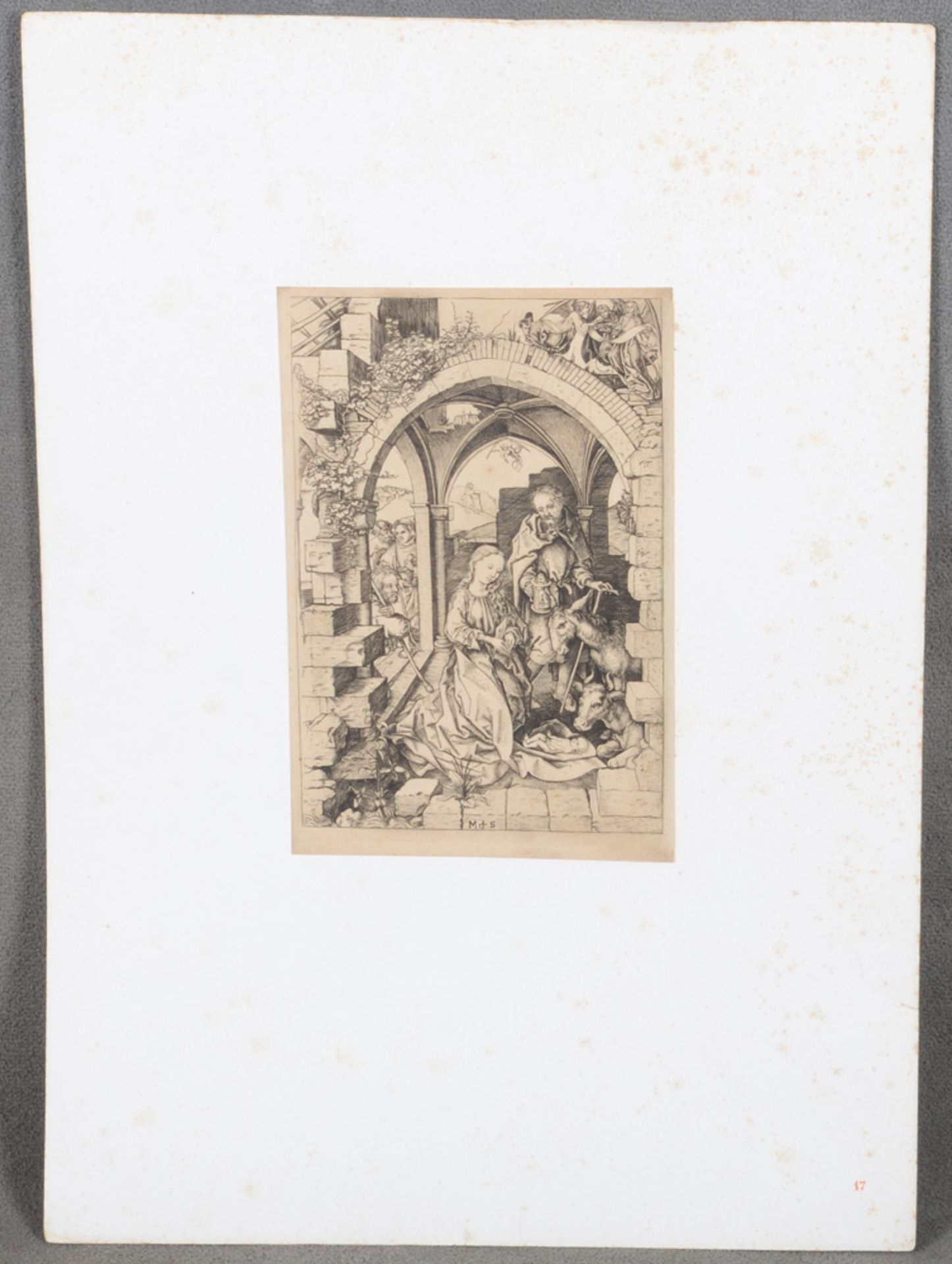 Martin Schongauer (1430/50-1491). Die Geburt Christi. Kupferstich, ungerahmt, 25 x 16,5 cm. (
