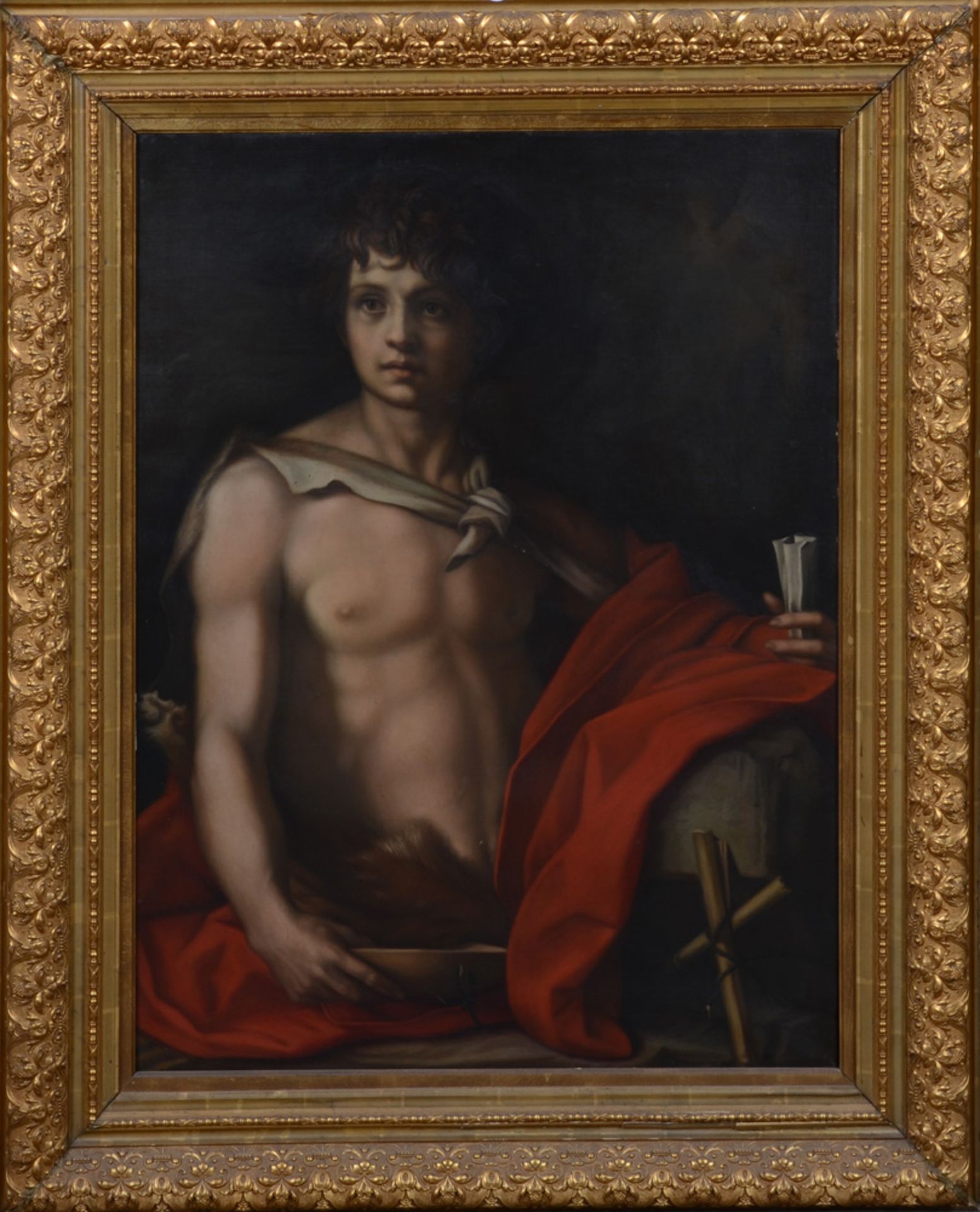 Maler des 20. Jhs. Der jugendliche Johannes der Täufer in der Wüste. Öl/Lw., gerahmt, 91 x 67 cm. **