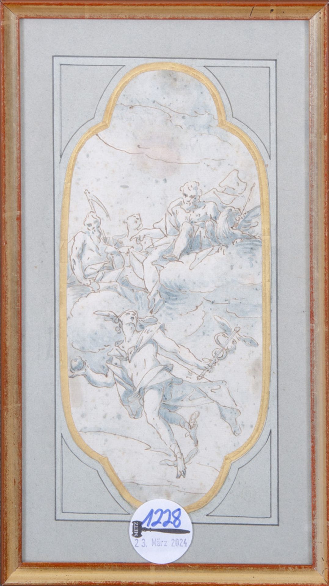 Wohl italienischer Maler des 18. Jhs. Zeus mit Hermes und Gevatter Tod. Aquarellierte
