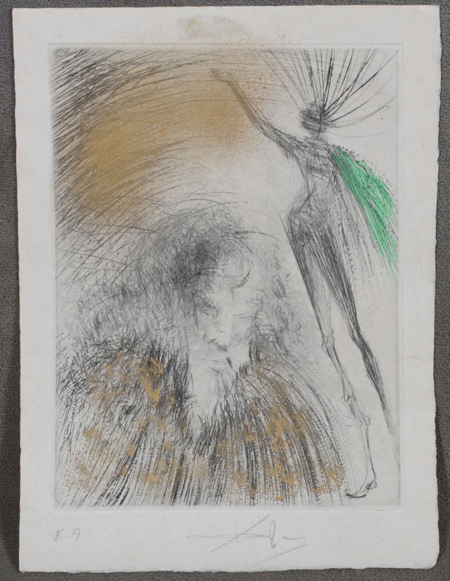 Salvador Dali (1904-1989). „Der alte Faust“. Handcolorierte Kaltnadelradierung E.A., mittig/u./
