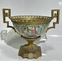 A Chinese Cantoness enamel bowl mounted with bronze stand, Qing Dynastry Pr. 