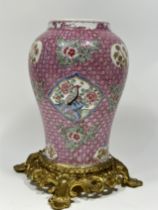 A Chinese Famille Rose vase mounted on bronze base, YongZheng Pr. 