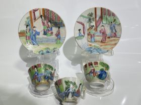 A pair Chinese Famille Rose cups with saucer and a single cup, Qing Dynastry Pr. 