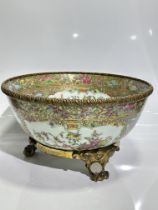 A Chinese Cantoness enamel bowl mounted with bronze stand, Qing Dynastry Pr. 