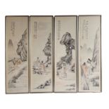 4 Chinese Ink Drawings of Guidance of Enlightenment Panels , Follower of Zhang Daqian