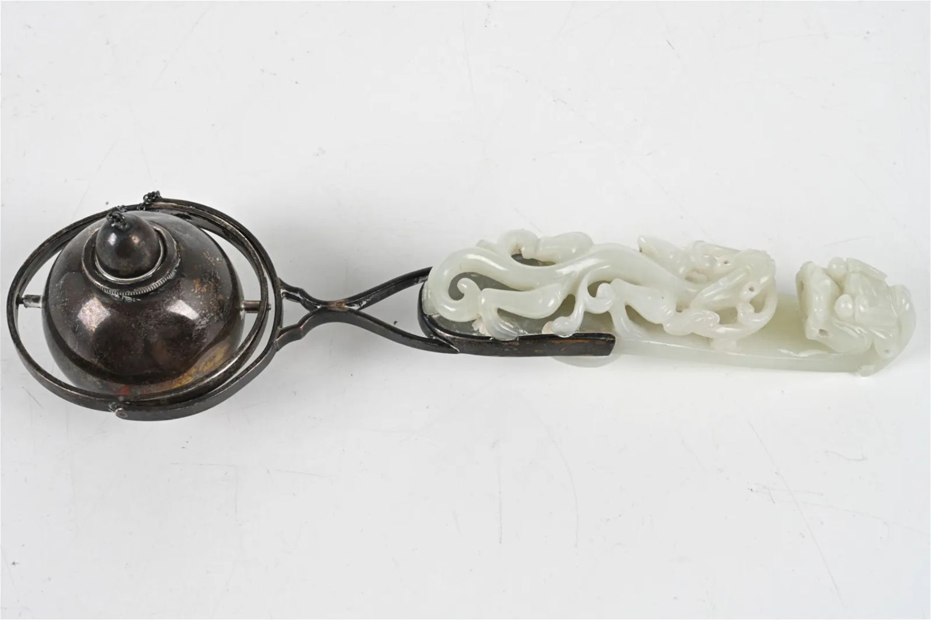 18TH C. CHINESE CARVED JADE SILVER-MOUNTED LAMP - Image 16 of 16