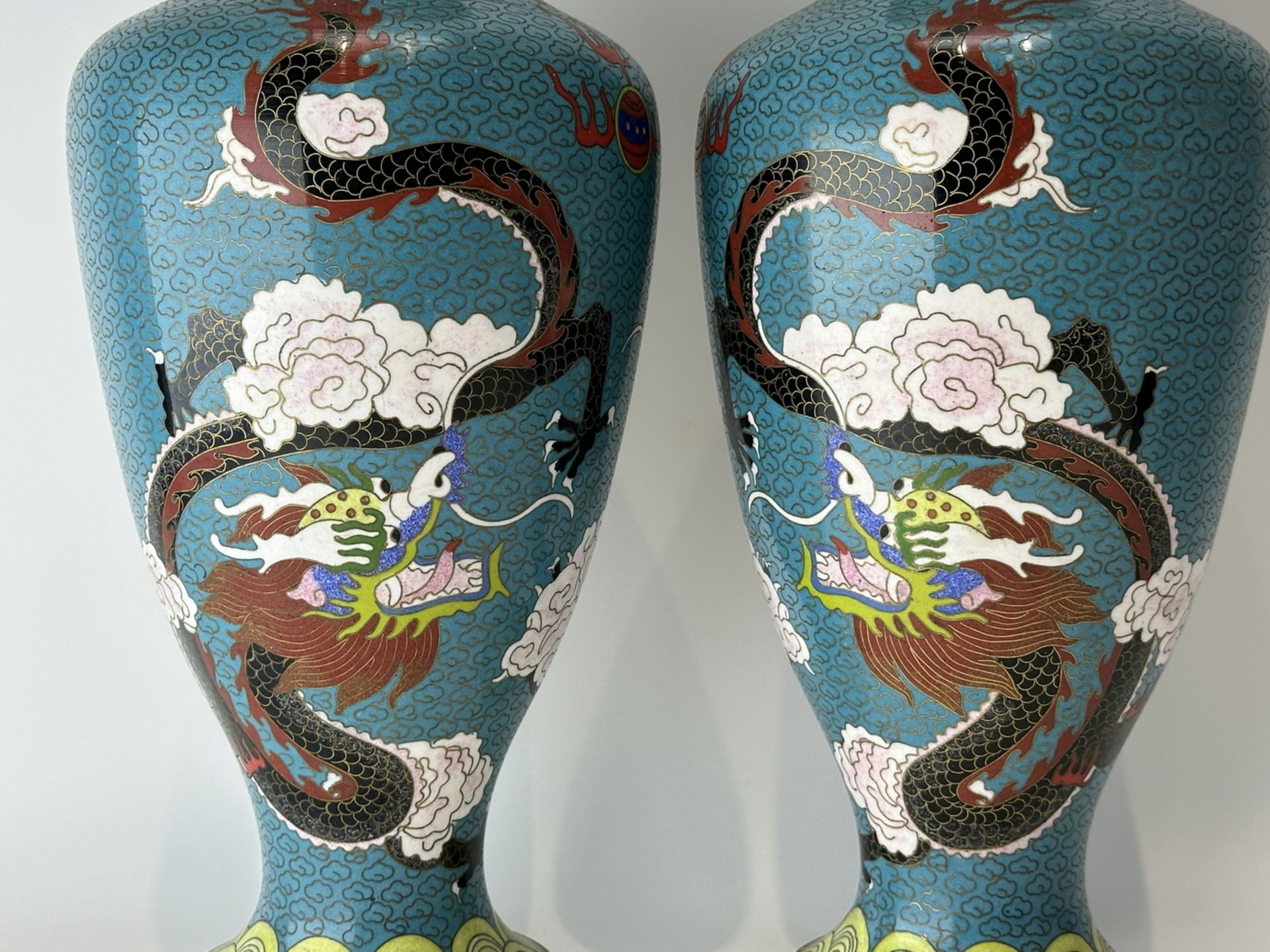 A PAIR CHINESE FINE CHINESE CLOISONNE VASEs with  IMPERIAL DRAGONS 19TH Century. - Image 4 of 11