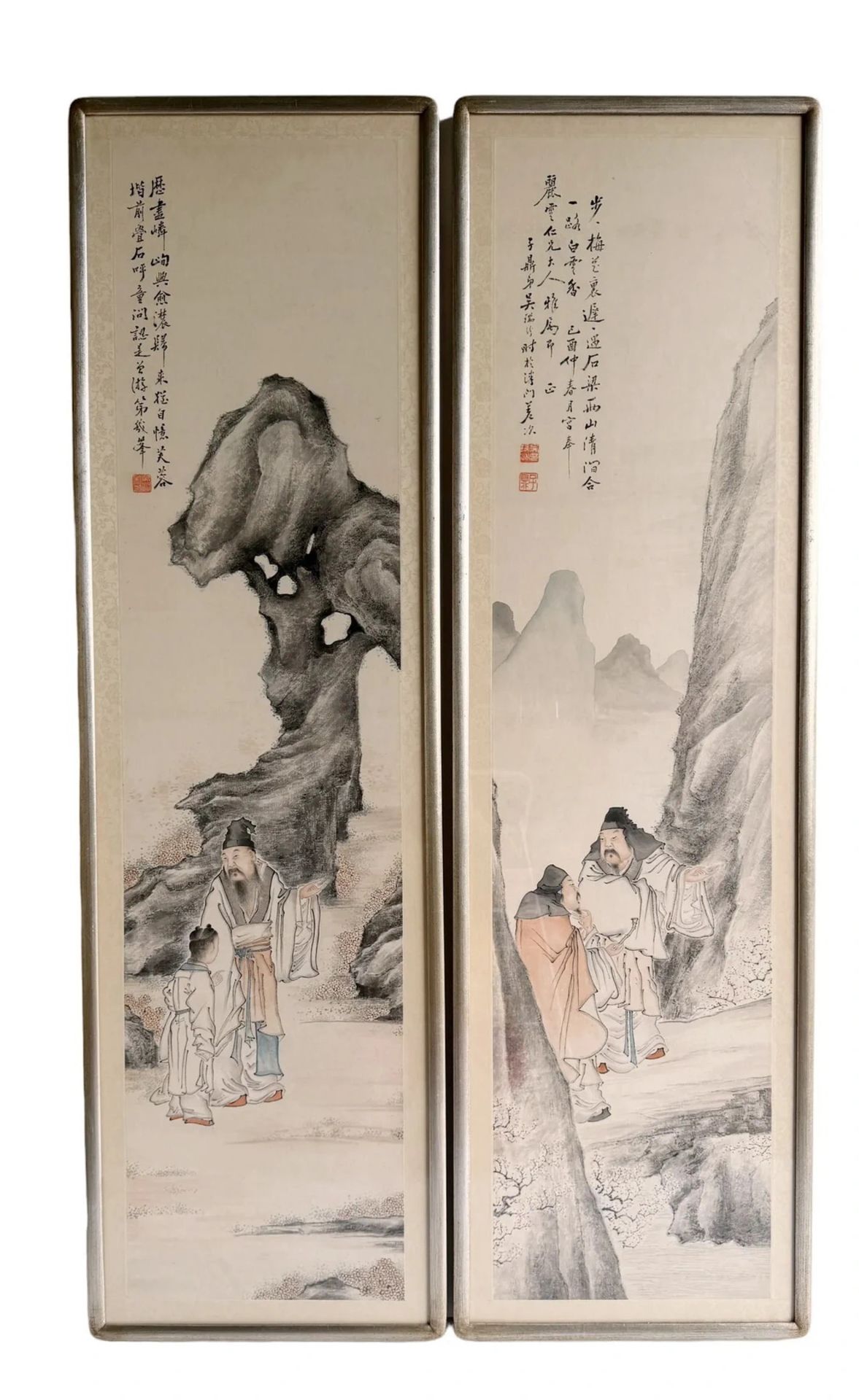 4 Chinese Ink Drawings of Guidance of Enlightenment Panels , Follower of Zhang Daqian - Image 5 of 15