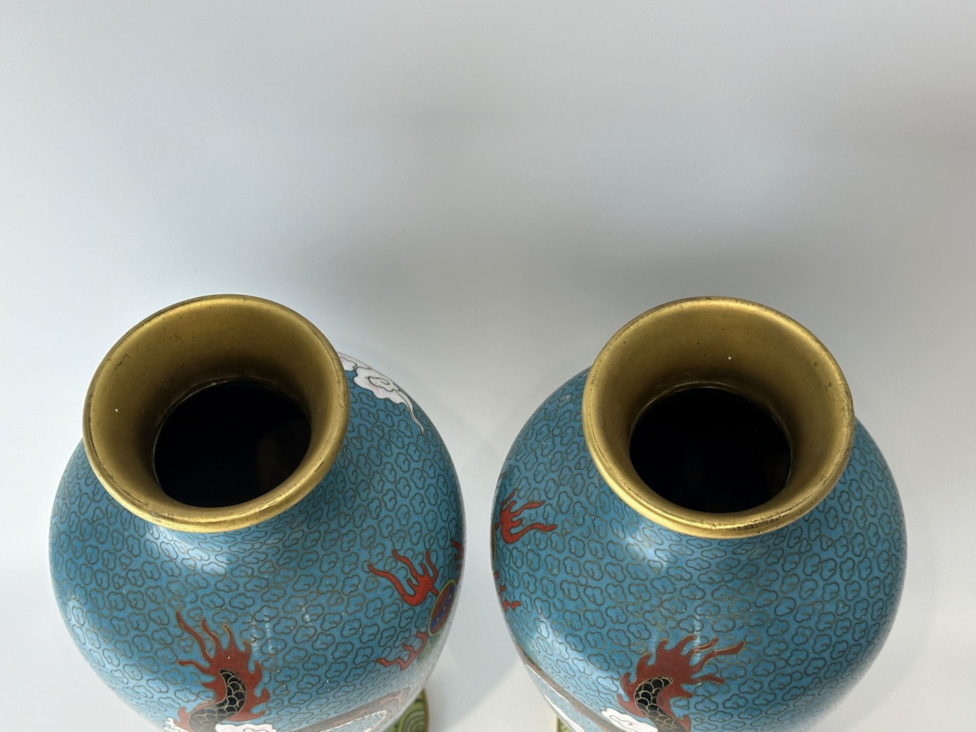 A PAIR CHINESE FINE CHINESE CLOISONNE VASEs with  IMPERIAL DRAGONS 19TH Century. - Image 5 of 11
