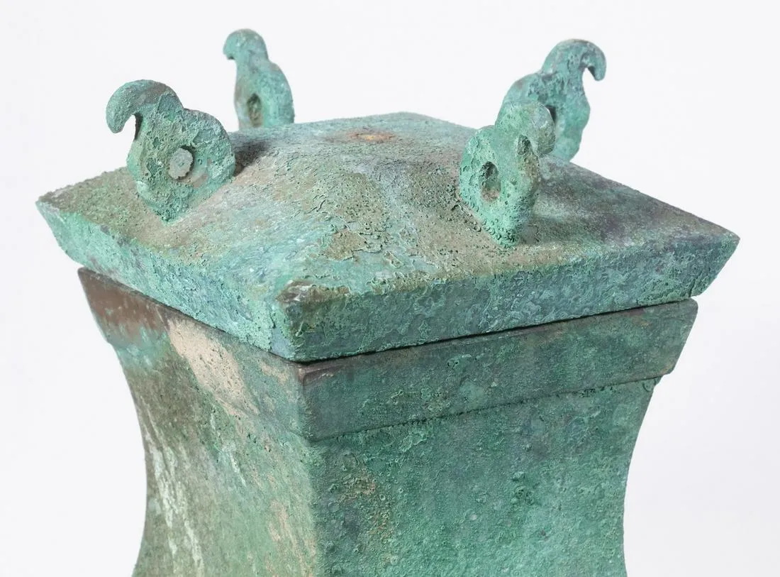 PR OF CHINESE LARGE PATINATED BRONZE COVERED URNS - Image 2 of 4