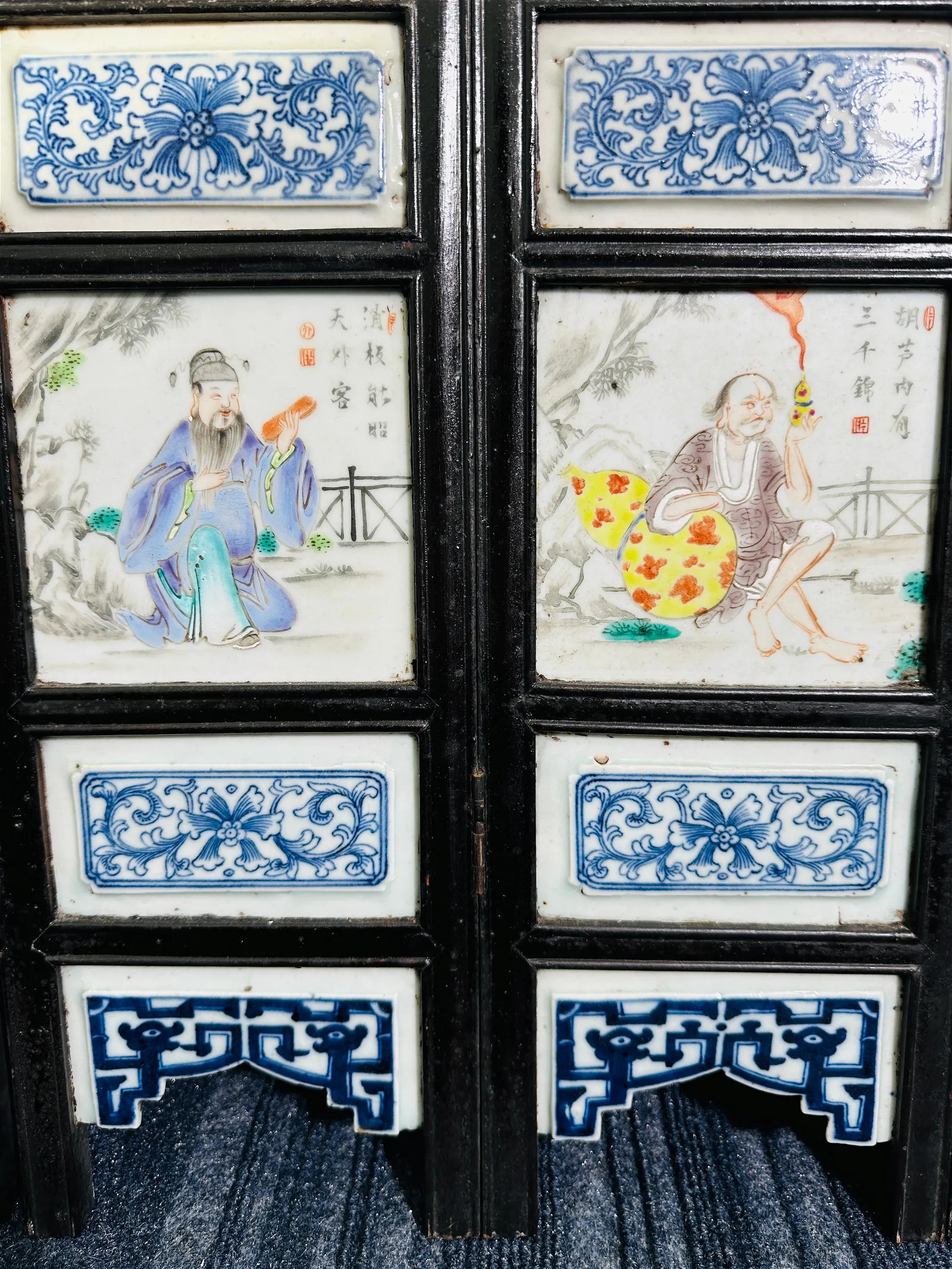 Chinese Eight Wood Framed Porcelain Plaques, Qing Dynasty 19th Century - Image 16 of 17