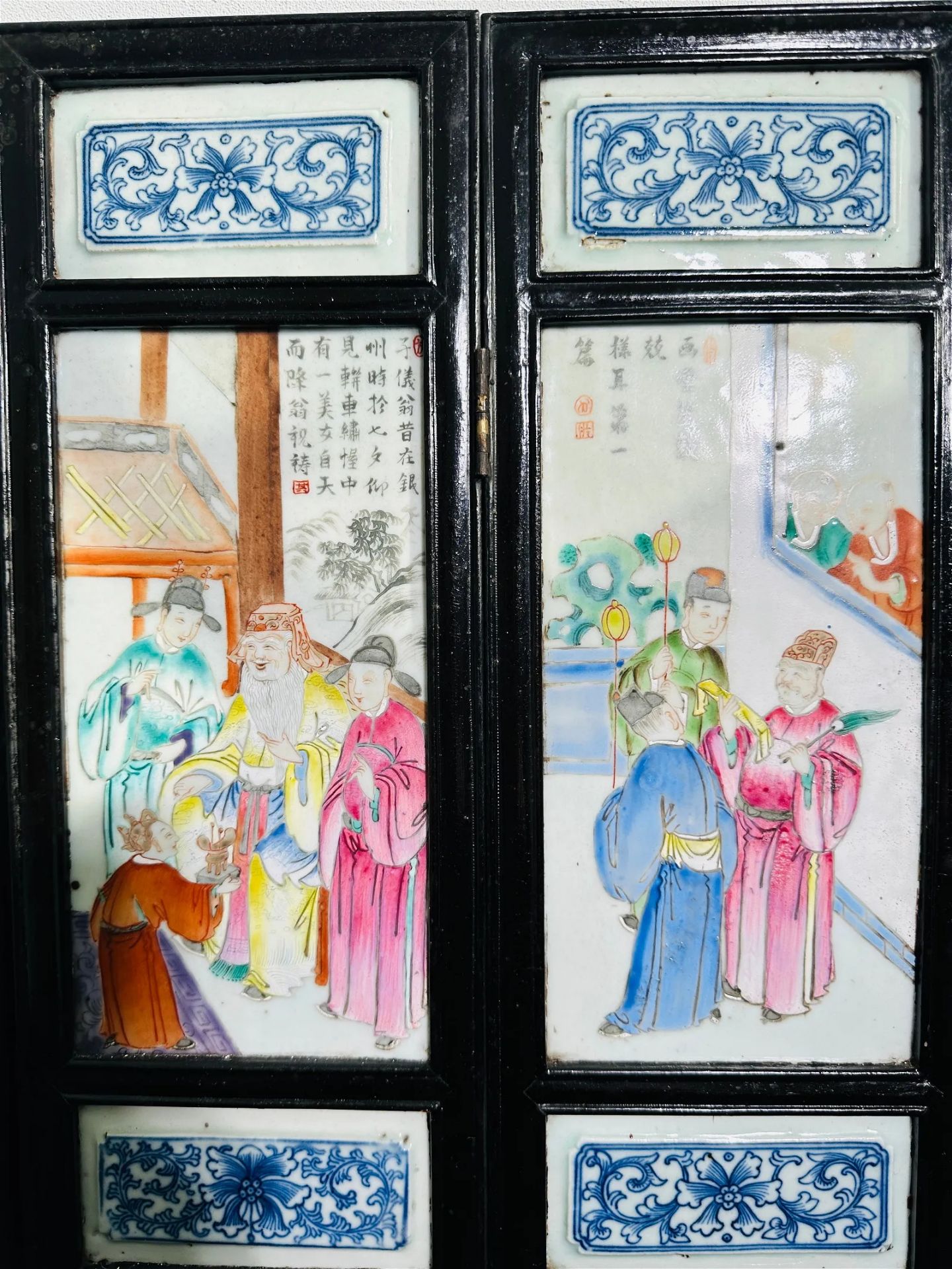 Chinese Eight Wood Framed Porcelain Plaques, Qing Dynasty 19th Century - Bild 12 aus 17