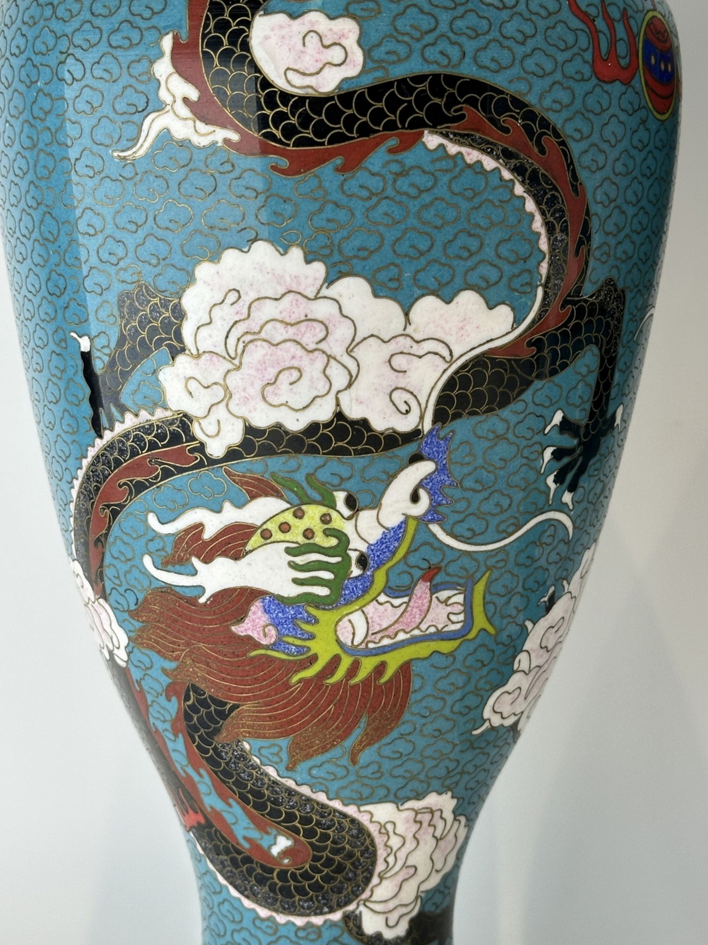 A PAIR CHINESE FINE CHINESE CLOISONNE VASEs with  IMPERIAL DRAGONS 19TH Century. - Image 2 of 11