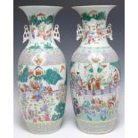 2X LARGE CHINESE FAMILLE ROSE PORCELAIN VASES 