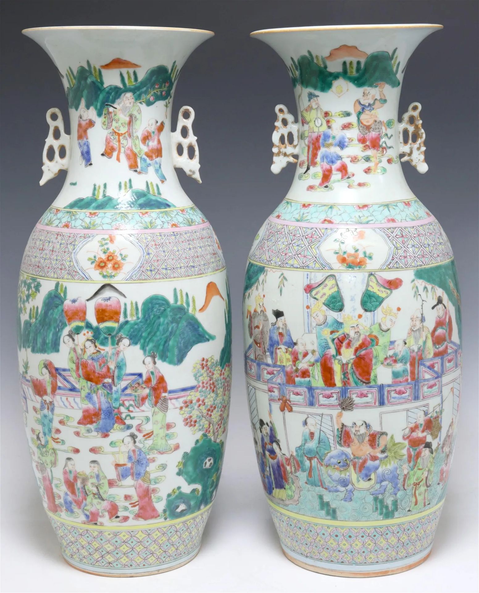 2X LARGE CHINESE FAMILLE ROSE PORCELAIN VASES 