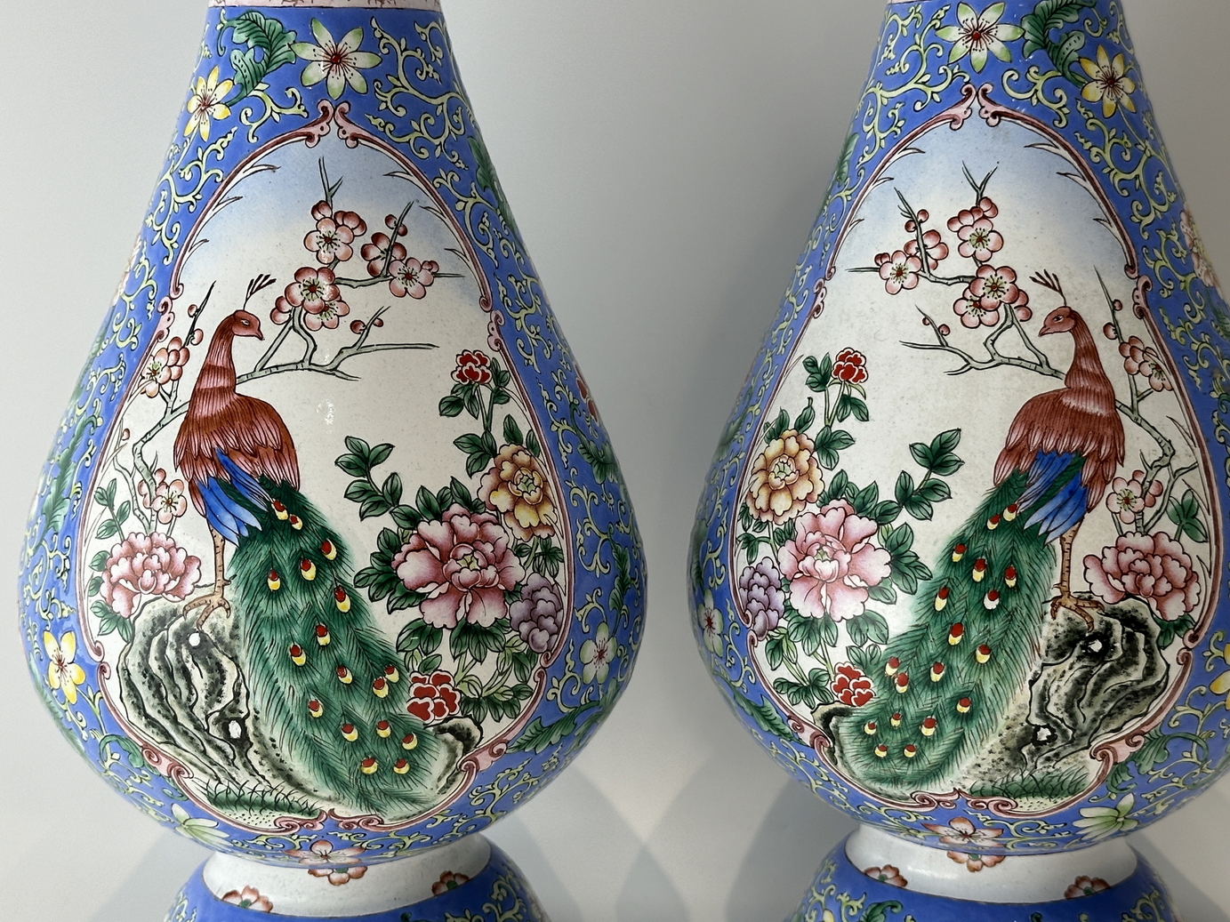 FINE CHINESE CLOISONNE PAIR VASEs with  PHONEXES 19TH Century. - Image 2 of 13