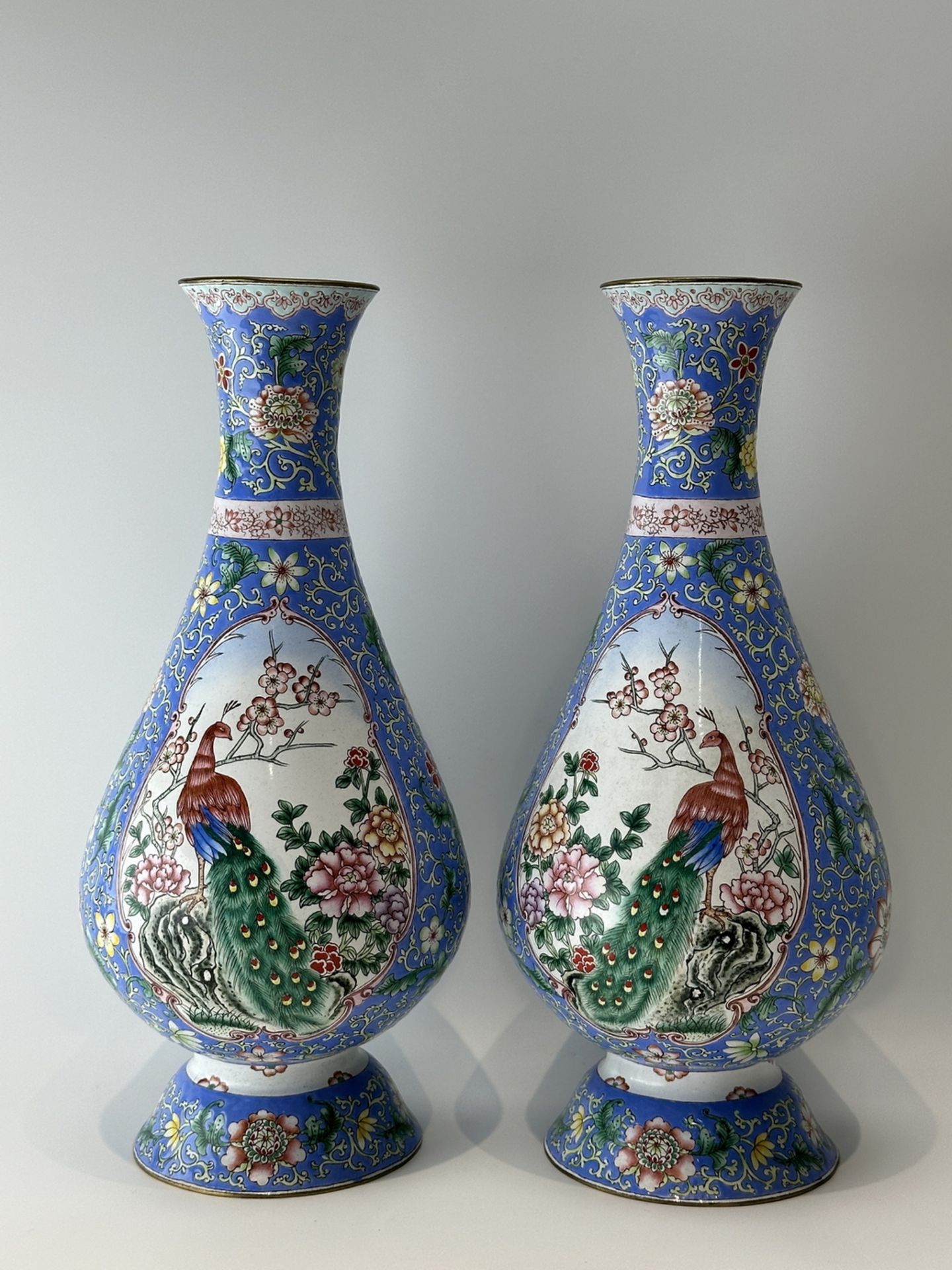 FINE CHINESE CLOISONNE PAIR VASEs with  PHONEXES 19TH Century.