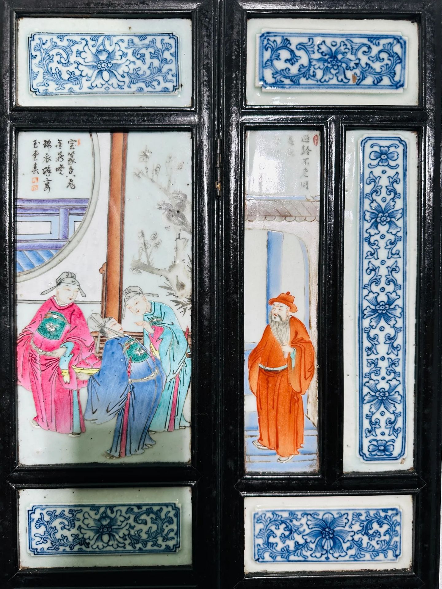 Chinese Eight Wood Framed Porcelain Plaques, Qing Dynasty 19th Century - Bild 13 aus 17