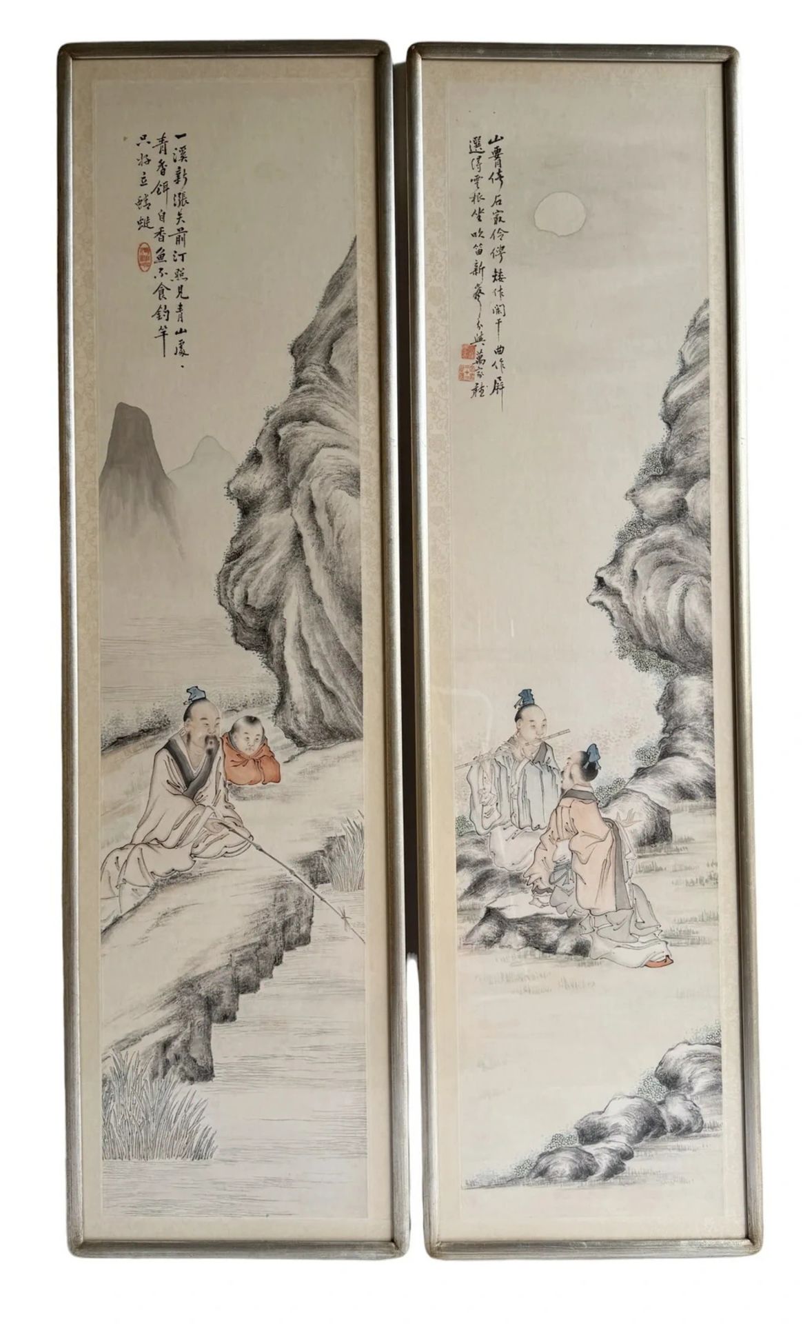 4 Chinese Ink Drawings of Guidance of Enlightenment Panels , Follower of Zhang Daqian - Image 4 of 15