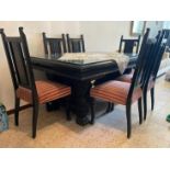 Dining room furniture set, dining room furniture made of wood. The system includes a table and 6
