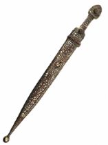 An old Georgian or Bukhari dagger, a 'Kindjal' type dagger, made of metal coated with silver and