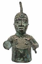 African sculpture, made of metal in the shape of a warrior (Benin work), purchased by the owner in