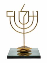 Yaacov Agam - 'Peace Menorah', kinetic, modular sculpture, in the form of a menorah, made of gold-