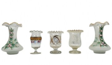 5 glass object, various antique vessels, all made by hand blowing and decorated with enamel and