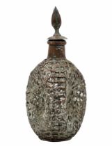 Antique glass bottle, bottle covered in silver plated copper, unsigned. 1880-1920 approx. Height: 30