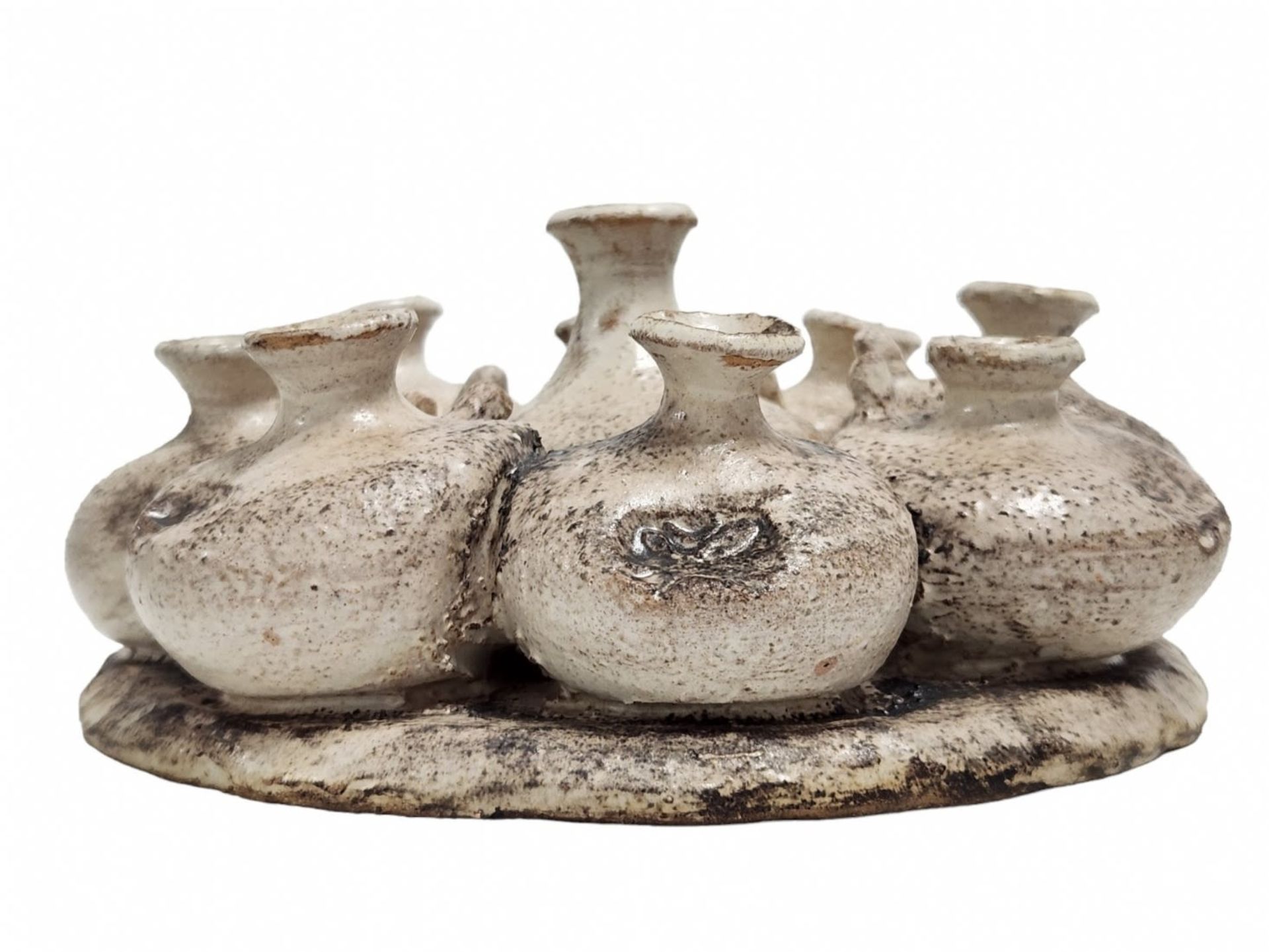 An artistic Hanukkah Menorah made of ceramics, (studio work), unknown artist, designed as an antique - Image 5 of 9