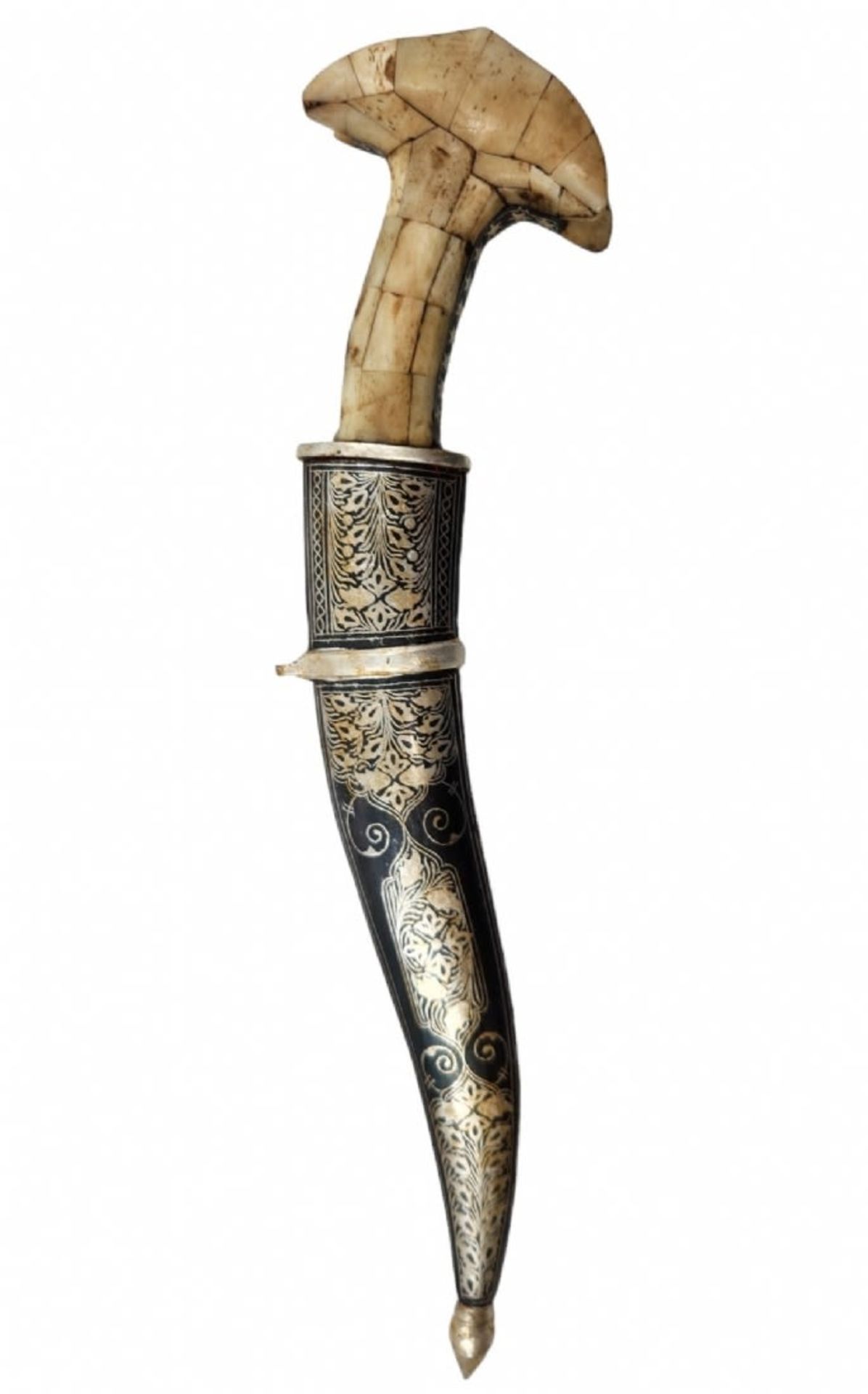 Decorative dagger, made of metal and bone. Length: 32 cm. Width: 8 cm. Period: 20th century