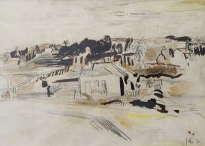 'Nof Zichron Ya'akov' - painting, arieh Lubin - mixed technique on paper, signed. Dimensions: