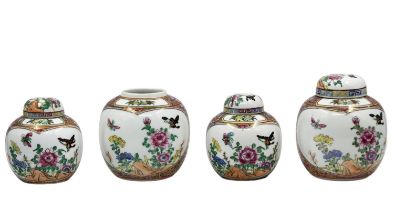 4 Chinese porcelain jugs, designed in the shape of 'ginger containers' (chinese ginger jar),