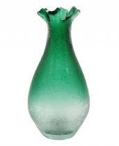 Glass jar, a very massive and heavy jar made of hand-blown green 'ice glass', in a drop