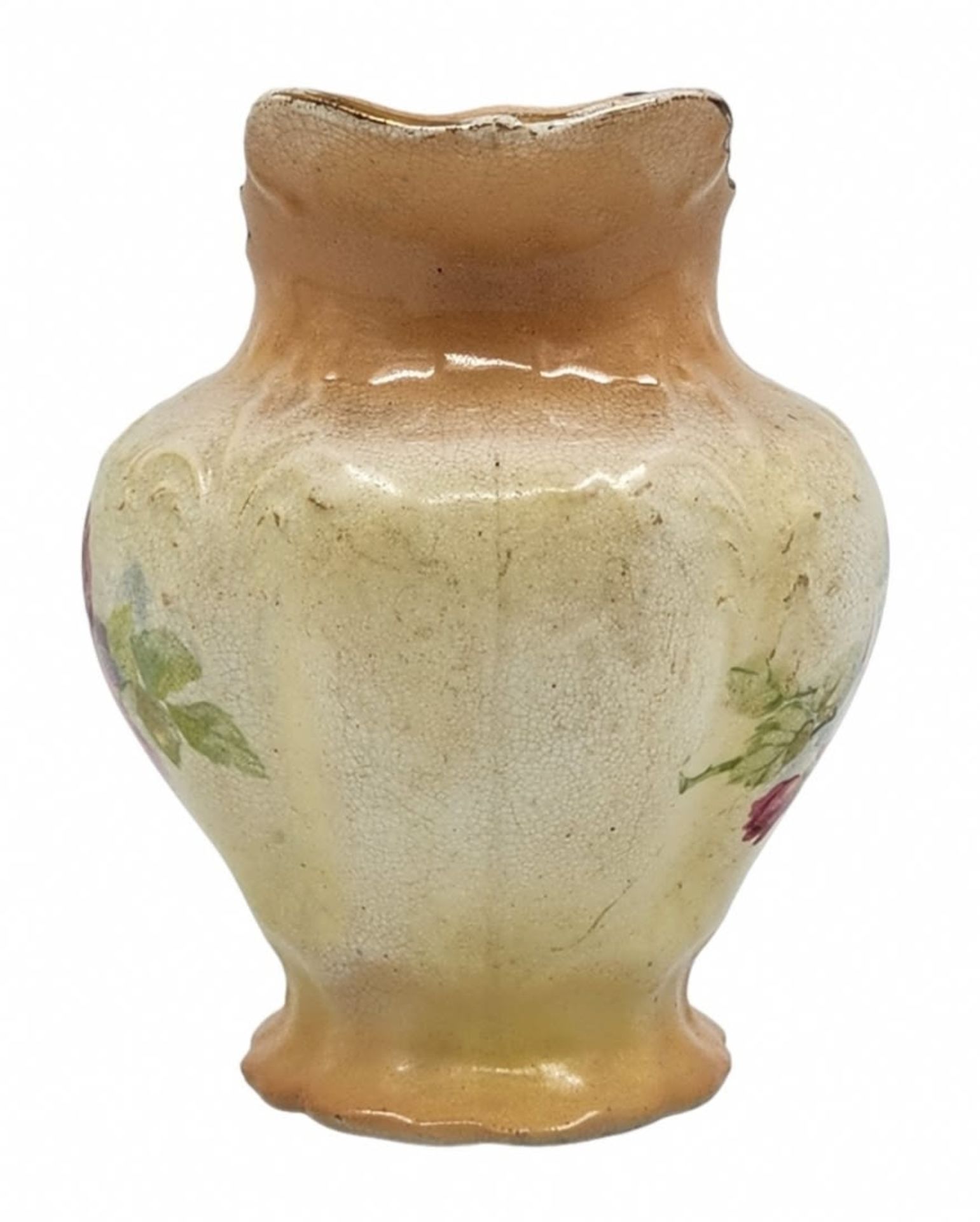 Antique Victorian English vase, made of pottery decorated with a print of blooming roses on a - Image 3 of 3