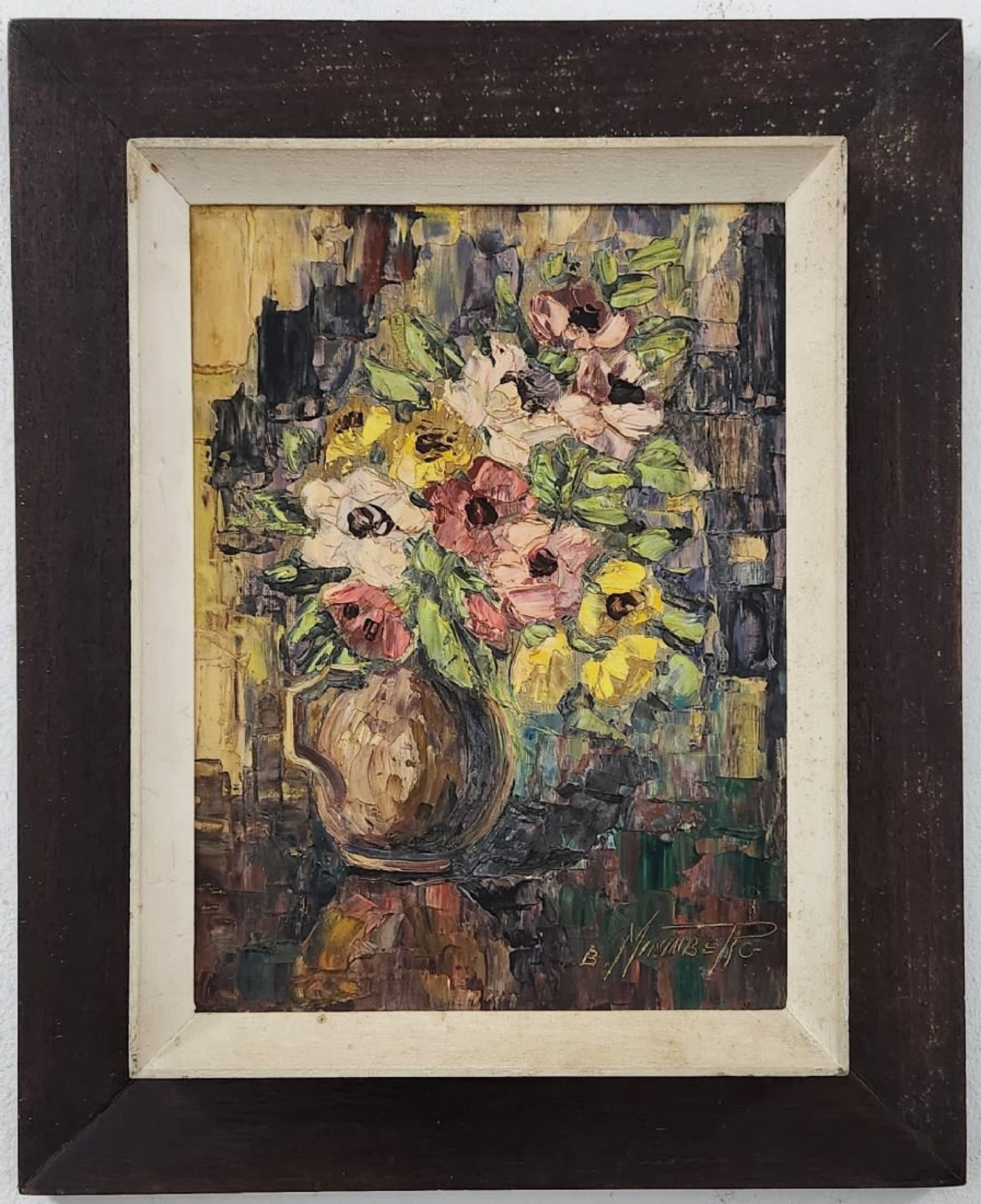 'Flowers in a brown pot' - painting, benish Mininberg - oil painting on panel, signed. Dimensions: - Image 2 of 3