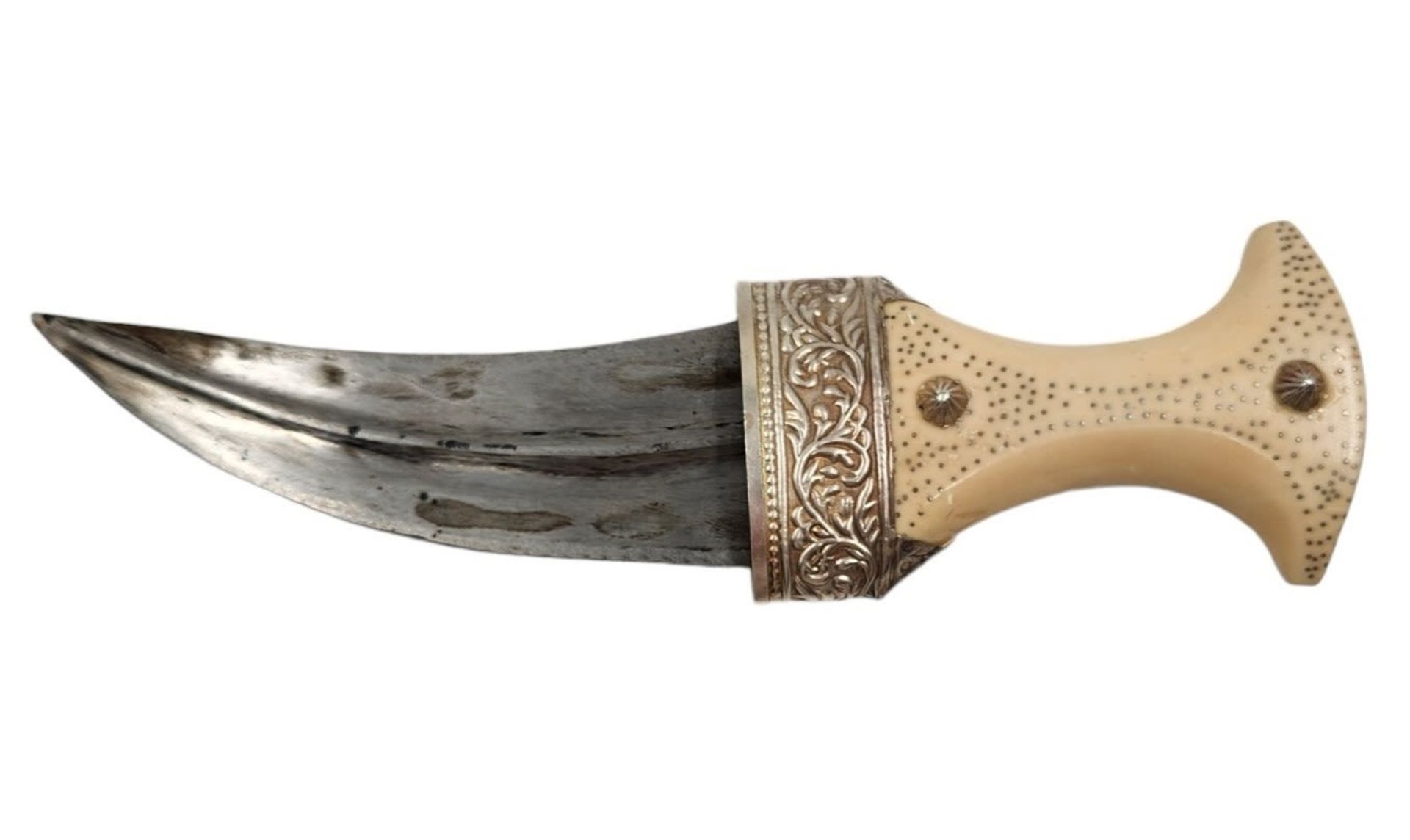 Decorative Yemenite Jambia dagger, is made of silver-plated metal and butt is made of cast white - Bild 2 aus 7