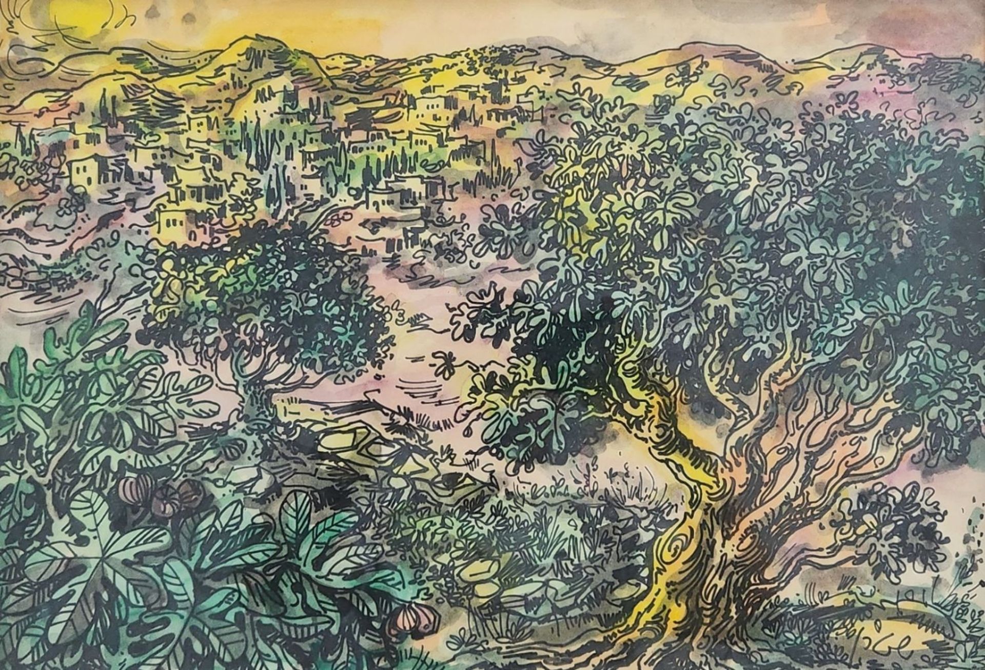 'Ancient olive tree' - painting, yossi Stern (Joseph Stern) - 'Ancient olive tree'. Marker on