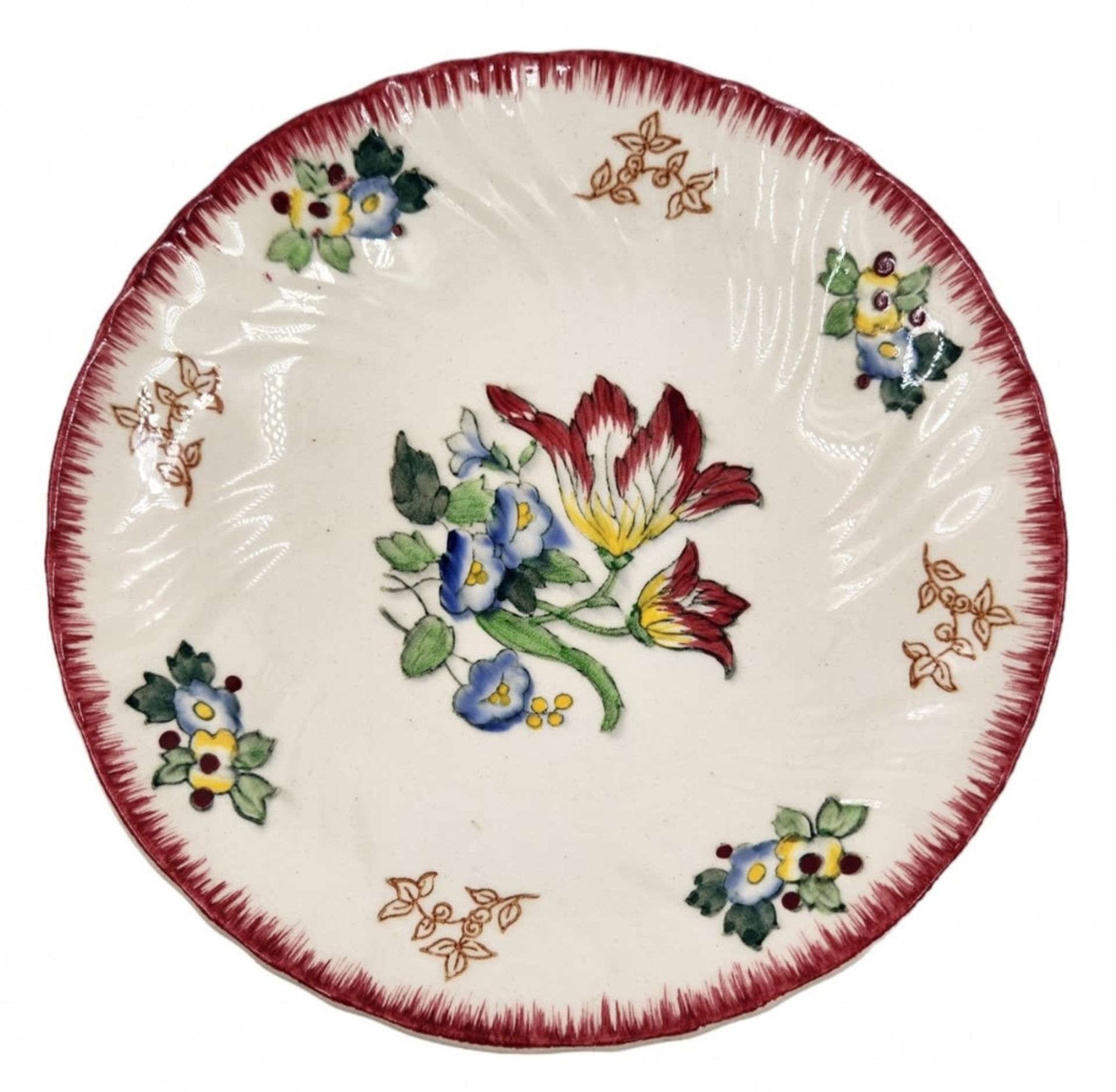 Old French Tessa, made by: 'Longwy', for serving and refreshments, decorated with hand-painted - Image 2 of 2