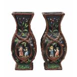 A pair of antique English vases from the mid-19th century (Victorian), made of pottery decorated