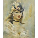 'Woman in White' - painting, cesar Vilot - old French painting, oil on canvas, signed. Dimensions: